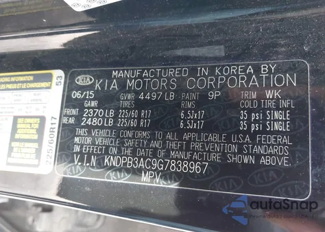 2016 Kia Sportage Lx from USA, damaged, VIN KNDPB3AC9G7838967